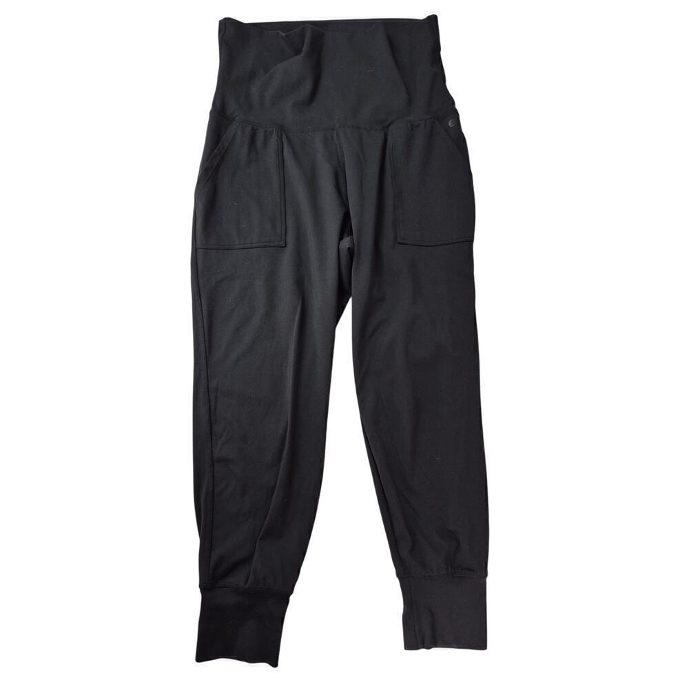Danskin Poly/Spandex Black Foldover Waistband Athletica Pants Pockets  Sz L